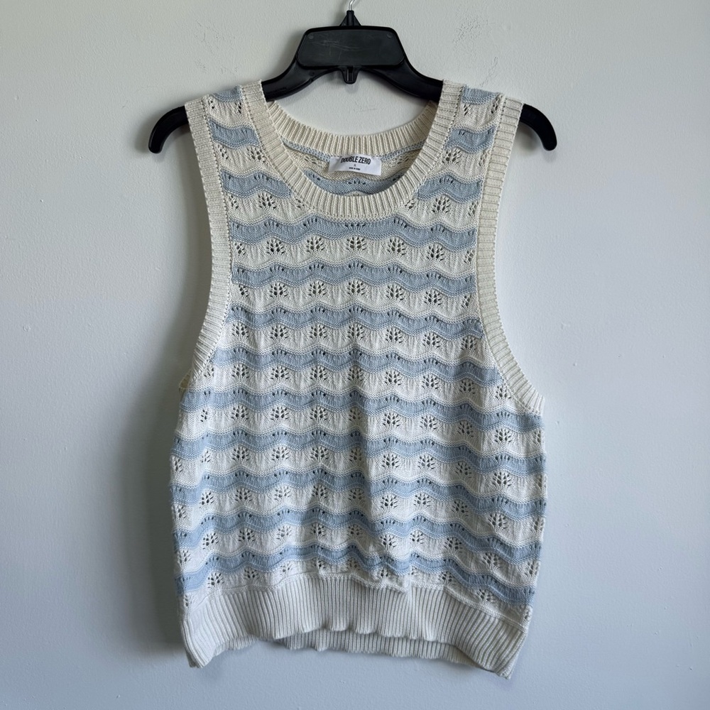 Double Zero Coastal Boho Striped Pointelle Crochet Sweater Vest XL